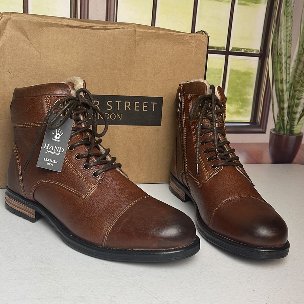 Silver Street faux fur lined lace up leather boots in brown